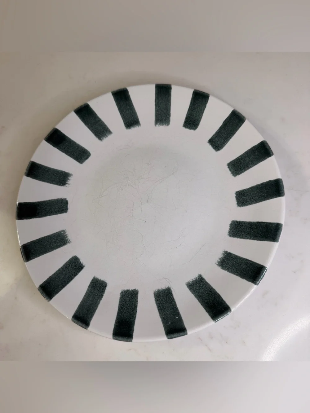 Crate and Barrel Striped ceramic Plate in White and Dark Green